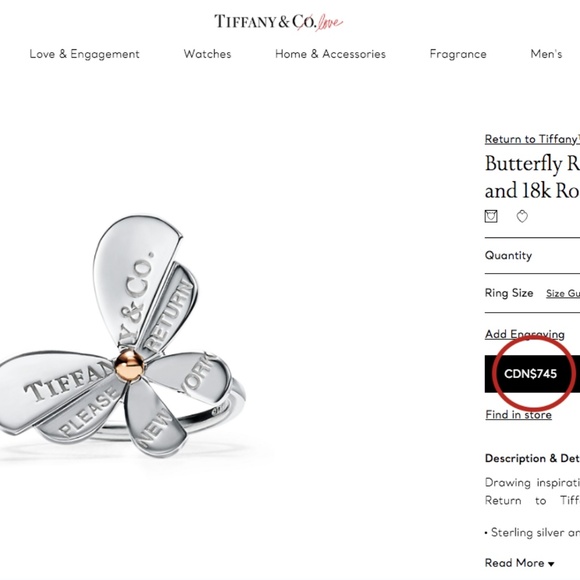 Tiffany Butterfly Ring in Sterling Silver and 18k - Picture 3 of 3